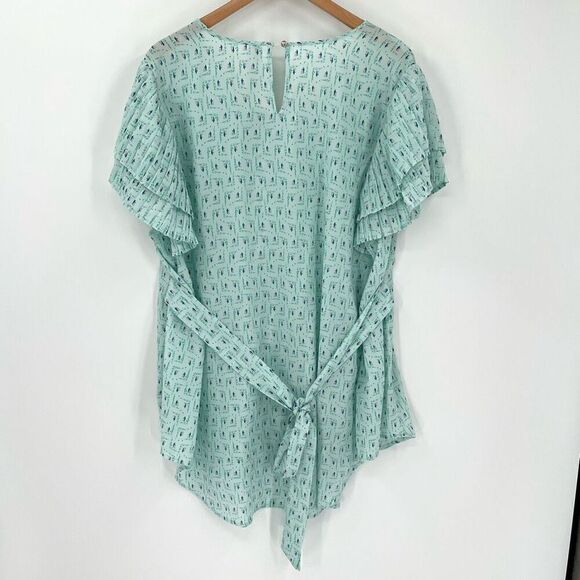 Seven7 Melissa McCarthy Tie Back Pintuck Blouse Lightweight Plus Women 3X Green‎ - Picture 3 of 7